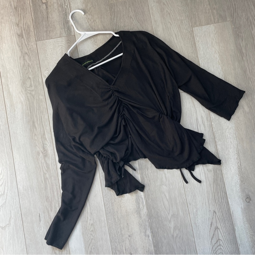 Edgy Ruched Top ribbed 3d womens Black (small) avant garde dark gothic grunge